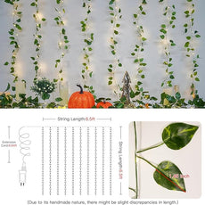 suddus 200 LED Vine with Light Plug in, 6.5ft x 6.5ft Pothos Fairy Curtain Lights with Remote, Leaf Fairy Lights for Wall,Bedroom, Dorm, Wedding, Party, Indoor Decor(Warm White)