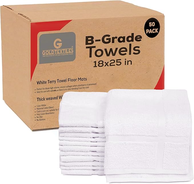 GOLD TEXTILES Cotton Blend Economy White Hotel Bath Mat Towel (18x25 Inches) Light Weight Quick Drying & Machine Washable (50 Pcs B-Grade)