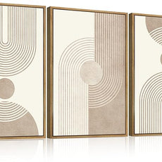 BINCUE Beige Neutral Canvas Wall Art Framed Geometric Abstract Wall Decor Mid Century Modern Artwork Wall Decor for Living Room Bedroom Office 16