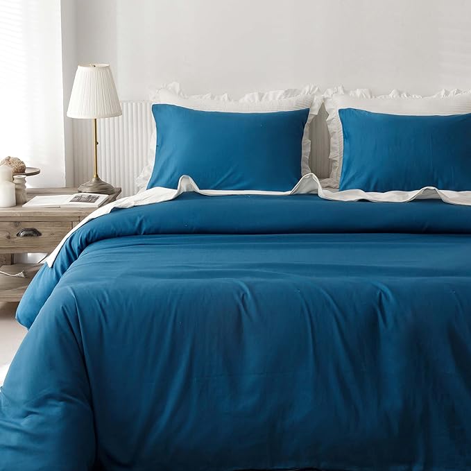 HeimenAogo Extra-Long Staple Cotton Duvet Cover Set Full Sateen Weave, Silky Soft and Breathable Comforter Cover with Zipper Closure, High TC Egyptian Cotton Blanket Cover, Deep Water Blue 80"×90"