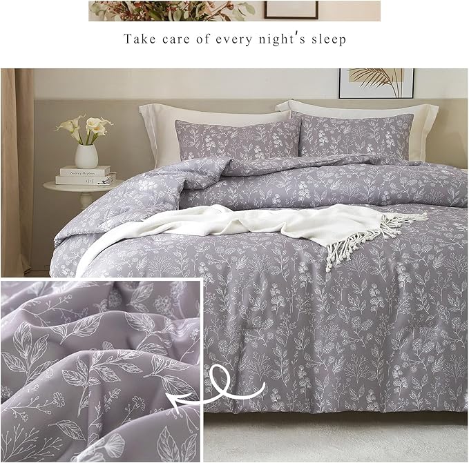 HighBuy Garden Floral Duvet Cover Queen Girls 100% Cotton Lavender Botanical Boho Bedding Set Queen Vintage Chic Floral Bed Comforter Cover with 2 Pillowcases Lightweight Aesthetic Duvet Cover Set