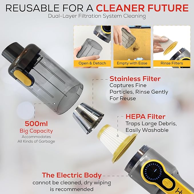 HyperVac 2-in-1 Handheld Portable Car Vacuum Cleaner & Blower, 18500Pa Suction, Corded/Cordless Air Duster with LED Light, Flexible Hoses, USB-C Fast Charge – Ideal for Home, Office & Pets(2025 Model)