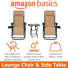 Amazon Basics Outdoor Patio Mesh Adjustable Zero Gravity Lounge Chair Recliners set of 2 with Side Table, 35 x 26 x 43 inches, Beige