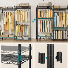 SONGMICS Heavy-Duty Clothes Rack, Garment Rack, Portable Closet, 68.7-Inch Wide Clothing Rack with Adjustable Mesh Shelves and Hanging Rails, Ink Black ULGR433B01