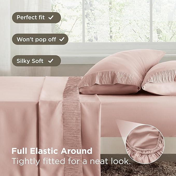 Bedsure Twin Sheets Set - 3 Pieces Soft Twin Bed Sheets - Breathable & Cooling - Hotel Luxury - Easy Care Polyester Microfiber Bedding for Women, Men, Dusty Pink