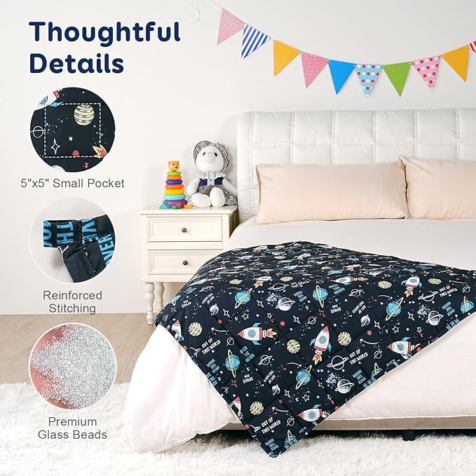 Kivik Cooling Weighted Blanket 7 Pounds, Breathable Weighted Blankets, Ultra Soft Heavy Throw for Relaxing & Sleeping, Machine Washable, 41 x 60 Inches, Universe Printing, Black