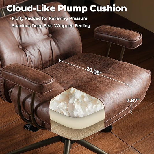 ovios Ergonomic Office Chair, High Back Faux Leather Executive Chairs with Thick Cushion, Comfy High-Century Modern Swivel Rolling Computer Armchair (Dark Brown, Suede Leather)