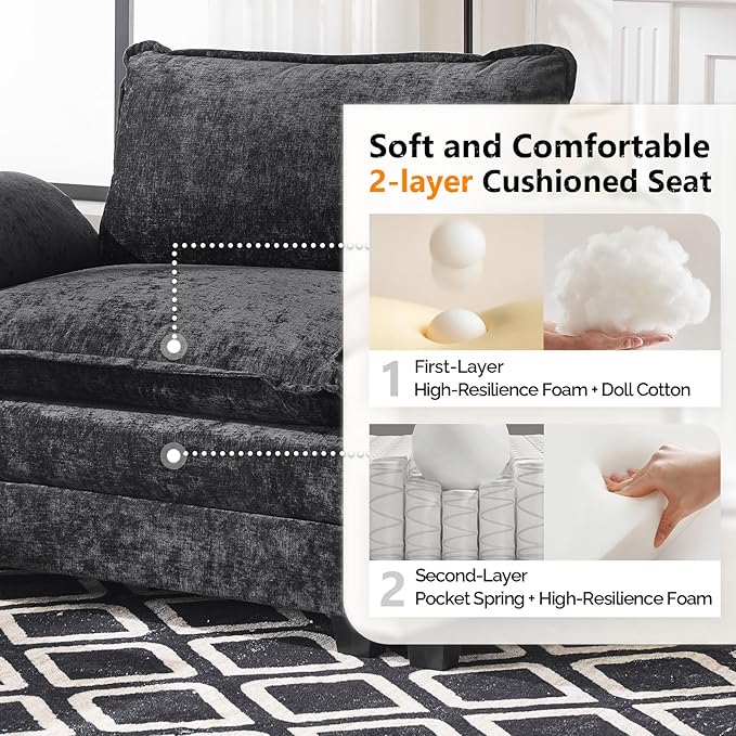 VINGLI Cloud Black Single Chair with Armrest