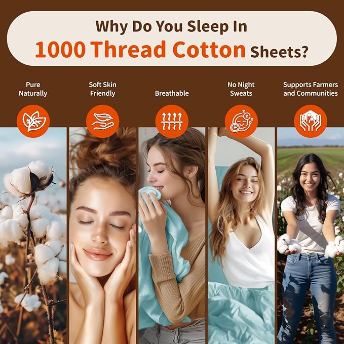 LBRO2M 1000 Thread Count 100% Egyptian Cotton Sheets Set Full Size, 4 Piece Sets Bed Sheet Deep Pocket Sheet Set 16" Soft Comfortable All Season (Full, Light Blue) LBRO2MBedding