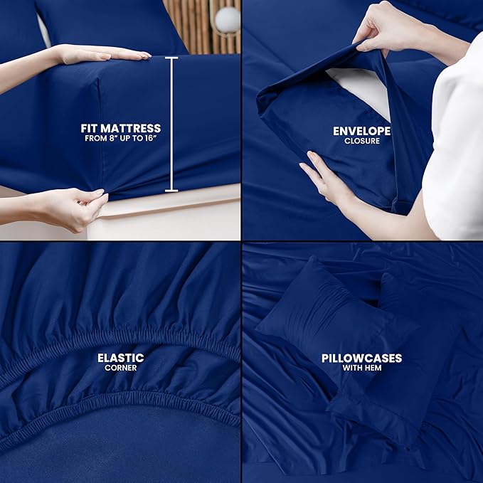 Utopia Bedding King Sheet Set – 4 Piece Bed Sheets for King Size Bed, Soft and Breathable Microfiber, Includes 1 Fitted Sheet, 1 Flat Sheet and 2 Pillowcases (Royal Blue)