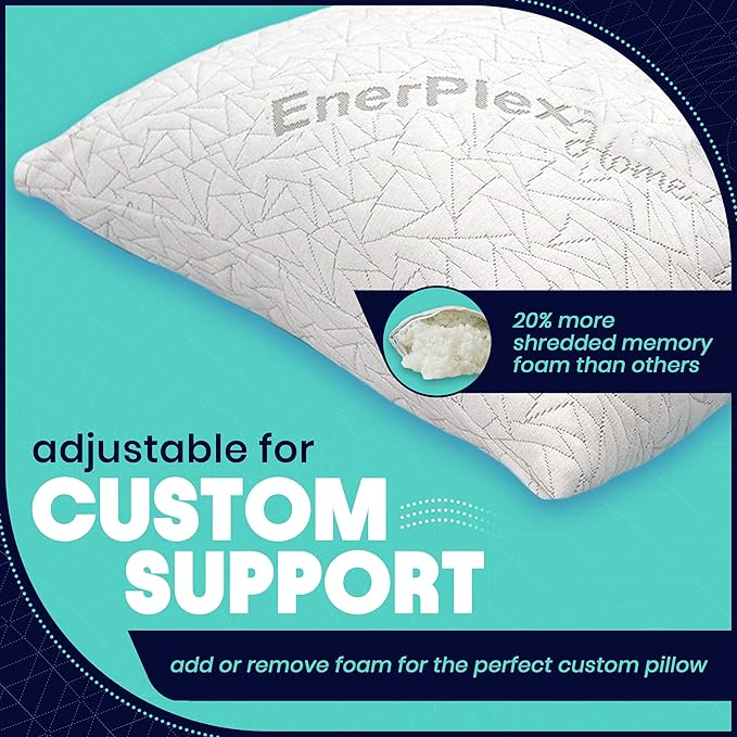 EnerPlex Queen Size Memory Foam Pillows - Pack of 1 - Adjustable Fill for Sleeping w/Extra Stuffing - Machine Washable Firm Cushioning