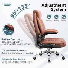 Office Chair, Ergonomic High Back Home Office Desk Chair, Big and Tall Breathable Leather Office Chair with Lumbar Support Flip-Up Armrests, Computer Chair with Rocking Function