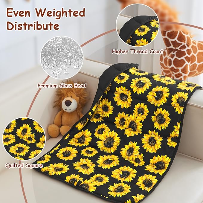 yescool Weighted Lap Blanket 2 Pounds Cooling Weighted Lap Pad, Sunflower Small Weighted Blanket, Weighted Throw Blanket Gift for Travel Indoor Outdoor, 20"x30"