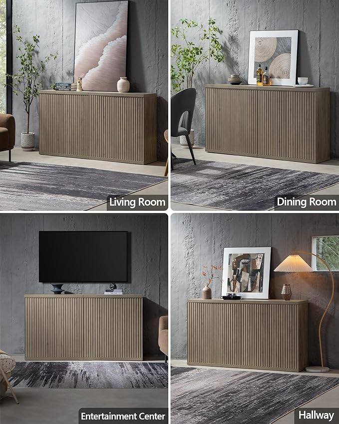 SICOTAS Buffet Cabinet with Storage Accent Sideboard Modern Credenza with Doors & Shelves Fluted Media Console Mid Century Coffee Bar Table for Living Room Kitchen Dining Room Hallway (2PCS)