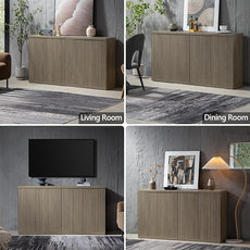 SICOTAS Buffet Cabinet with Storage Accent Sideboard Modern Credenza with Doors & Shelves Fluted Media Console Mid Century Coffee Bar Table for Living Room Kitchen Dining Room Hallway (4PCS)