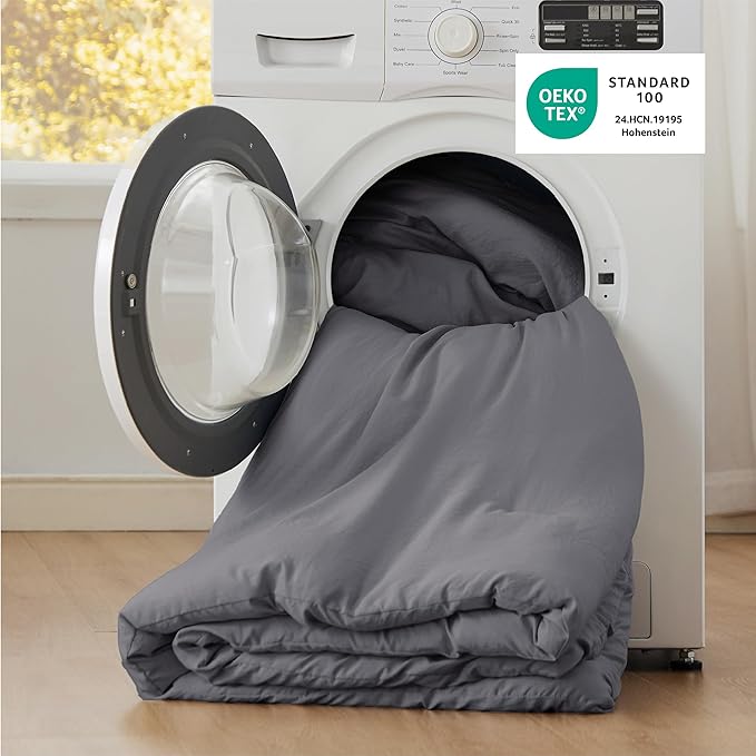 Bedsure King Size Comforter Set, Dark Grey Soft Prewashed Bedding for All Seasons, 3 Pieces GentleSoft™ Warm Down Alternative Bed Set, 1 Lightweight Comforter (104"x90") and 2 Pillowcases (20"x36")