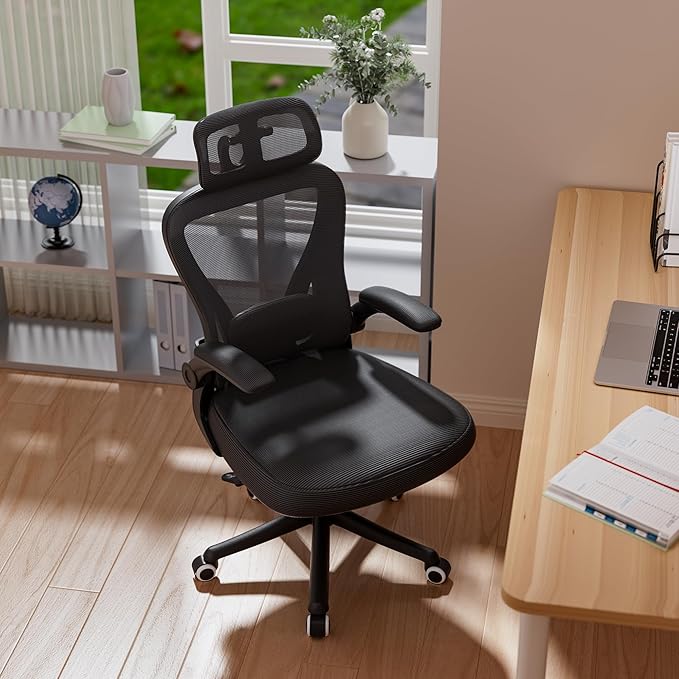 Ergonomic Office Chair M903, Computer Desk Chair with Wheels, High Back Mesh Office Chair with Adjustable Lumbar Support, Headrest, Flip-Up Armrests, Black