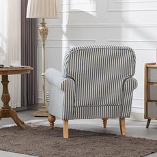 chairus Linen Accent Chair for Living Room Upholstered Mid Century Modern Single Sofa Chair with Solid Wood Legs Comfy Reading Chair Armchair for Bedroom/Office Room/Recption/Lounge, Blue Stripe