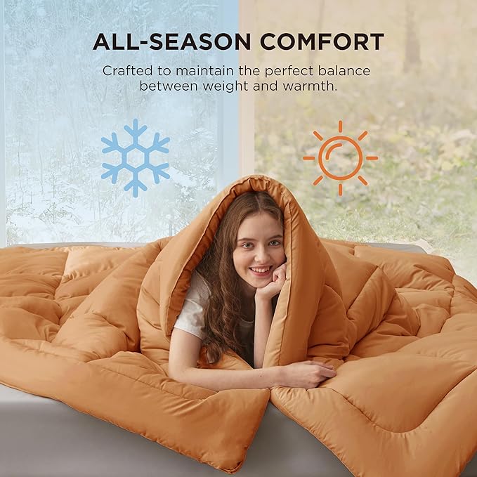 Bedsure Comforter Duvet Insert - Quilted Comforters Queen Size, All Season Duvet, GentleSoft Down Alternative Bedding, with 8 Tabs, Gifts for Women/Men, Burnt Orange, Queen 88 x 88 Inches