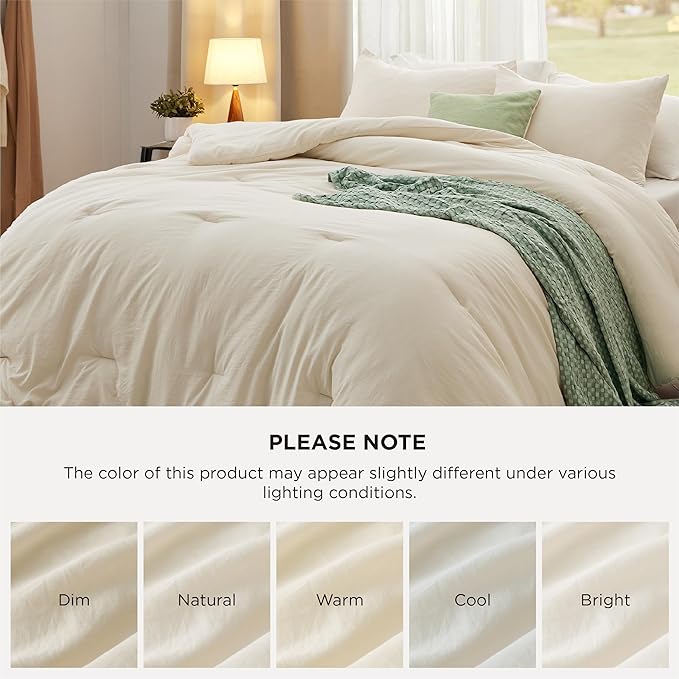Bedsure King Size Comforter Set, Cream Soft Prewashed Bedding for All Seasons, 3 Pieces GentleSoft™ Warm Down Alternative Bed Set, 1 Lightweight Comforter (104"x90") and 2 Pillowcases (20"x36")