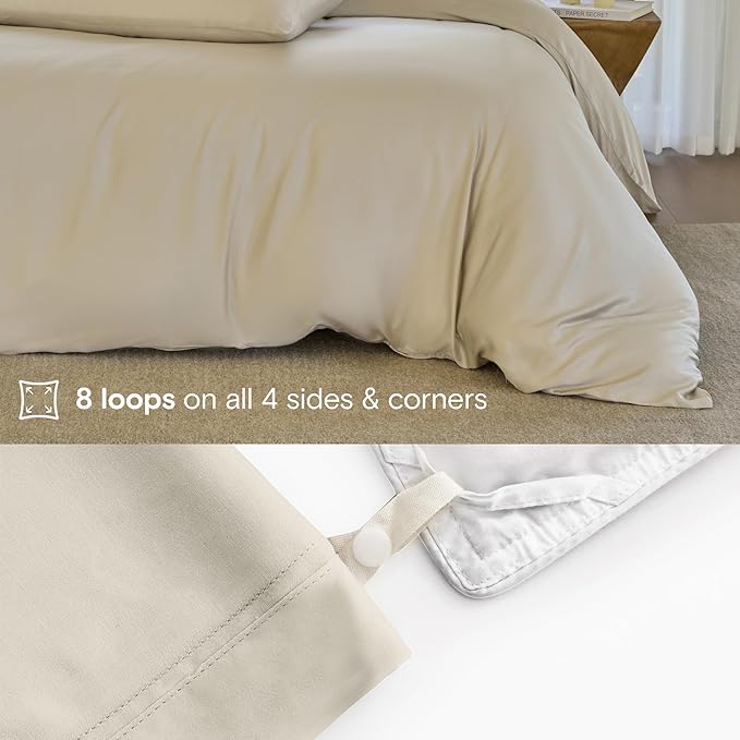 DOZ Duvet Cover Set, 100% Viscose derived from Bamboo, Organically Grown, Buttery Soft, Cooling Duvet Covers, High GSM, 1 Duvet Cover and 2 Pillowcases, 90"x90" (Sand, Full/Queen)