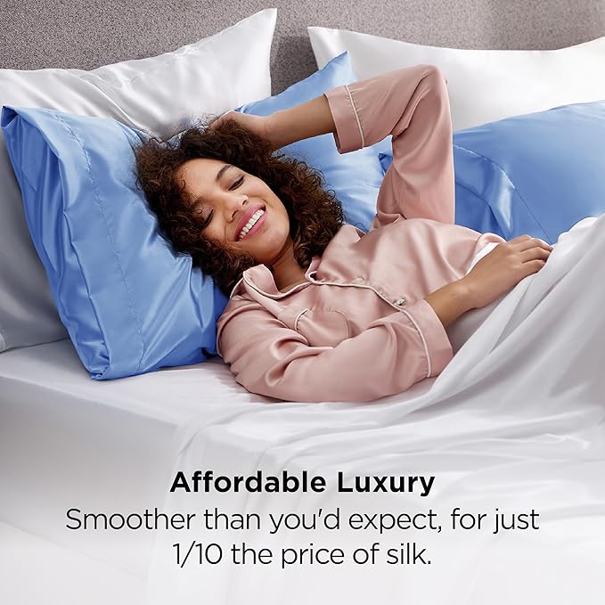 Bedsure King Size Satin Pillowcase Set of 2 - Sky Blue Silky Pillow Cases for Hair and Skin with Envelope Closure, Similar to Silk Pillow Cases, Gifts for Women Men, 20x36 Inches, 2pcs