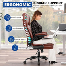 PU Leather Executive Office Chair, Ergonomic Mid-Back Computer & Gaming Chair with Adjustable Height, Rolling Swivel & Flip-Up Armrests, Comfy Padded Seat for Home Office-Brown