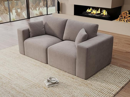 Modular Loveseat Couch Cloud Couches for Living Room - 79" Boneless Sofa - No Assembly Required, Cozy Corduroy Convertible Full Sponge Compression Sofas for House, Apartment(Grey)