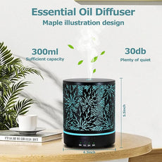 Essential Oil Diffuser Metal Aromatherapy Oil Diffusers for Large Room,Maple Leaf Pattern Ultrasonic Cool Mist Diffuser with Waterless Auto Shut-Off Protection,for Home Office,300ML