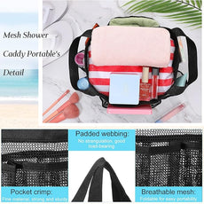 Hillban 4 Pcs Mesh Shower Caddy Portable Large Quick Dry Shower Caddy Basket with Deeper 8 Pockets and 2 Handles Hanging Bag for College Dorm Room(Black)