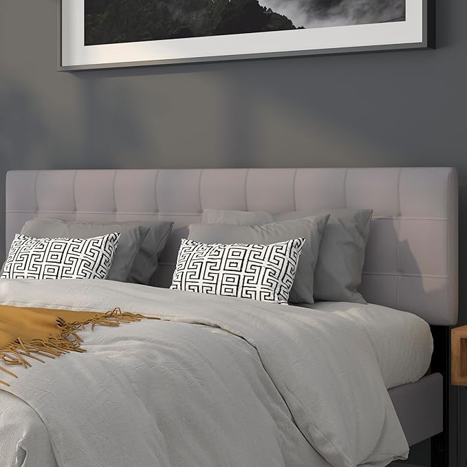 EMMA + OLIVER Quilted Tufted King Size Headboard in Light Gray Fabric