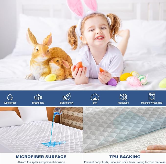 GRT Cali King Waterproof Mattress Pad, 100% Waterproof Quilted Fitted Mattress Protector, Noiseless Hollow Cotton Mattress Cover, Fitted 8"-26" Deep, Dust Proof