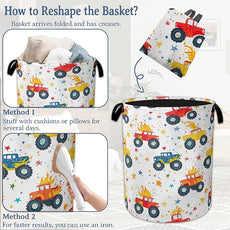 Cute Truck Laundry Basket,Foldable Oxford Cloth Laundry Hamper With Handle, 20.8