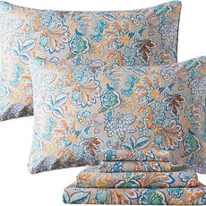 FADFAY Sheets Set Twin Shabby Gold Floral Bedding Classic Vintage Farmhouse Bedding Set Elegent Royal Print Bed Sheet Set 100% Cotton Ultra Soft Deep Pocket Fitted Sheet 4-Pieces Twin Size