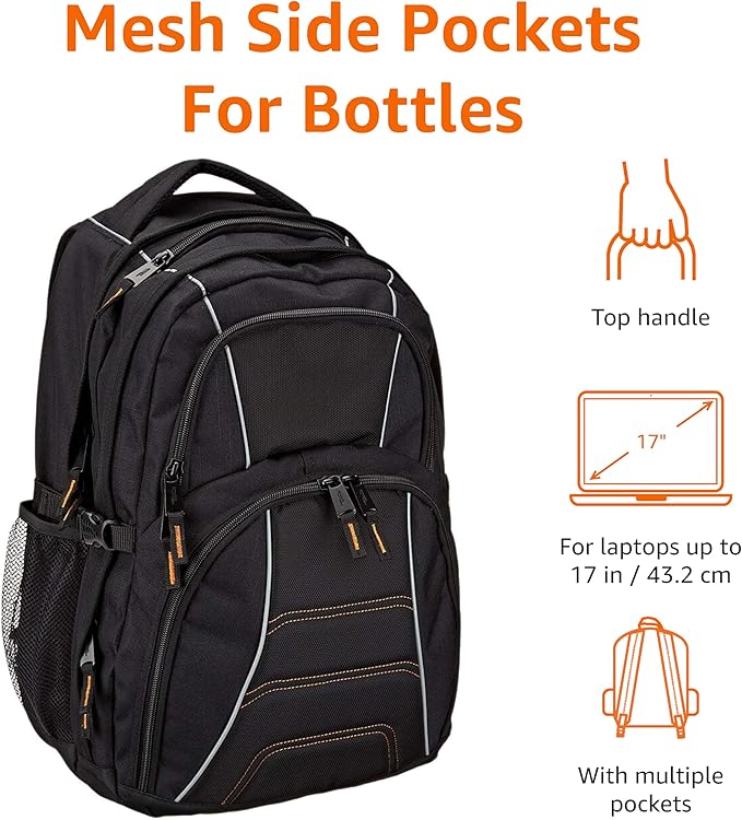 Amazon Basics Laptop Backpack Fits Up to 17-Inch Laptops, Black