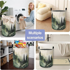 Landscape Pine Forest Laundry Hamper Large Canvas Fabric Lightweight Storage Basket/Dirty Clothes Collapsible Waterproof for College Dorms, Boys and Girls Bedroom,Bathroom