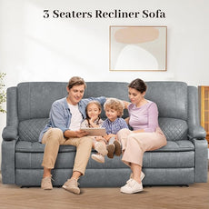 3 Seater Recliner Sofa Set with 2-Tier Cushion, 3+1+1 Pieces in Living Room, 3 Seater Reclining Couch Leather with Removable Console, 2 Oversize Recliner Chair Sofa Seat