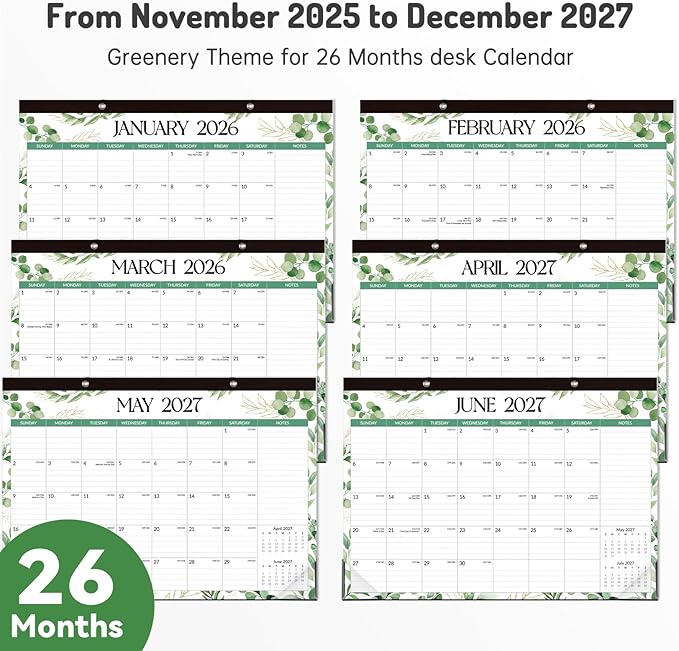 Forvencer Desk Calendar 2026, 26 Months Calendar Runs from November 2025 to December 2027, 17" x 12" Large 2026 Wall Calendar Monthly Planner with Plastic Cover for Home School Office