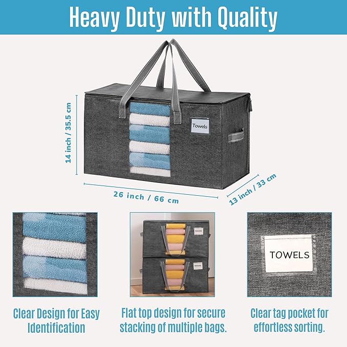 VENO 1 Pack Moving Bags, Christmas Storage Bins, Moving Boxes Alternative, Comforter and Blanket Storage Bags, College Dorm Packing Supplies, Foldable Heavy-Duty Tote with Window (Gray, 1 Pack)