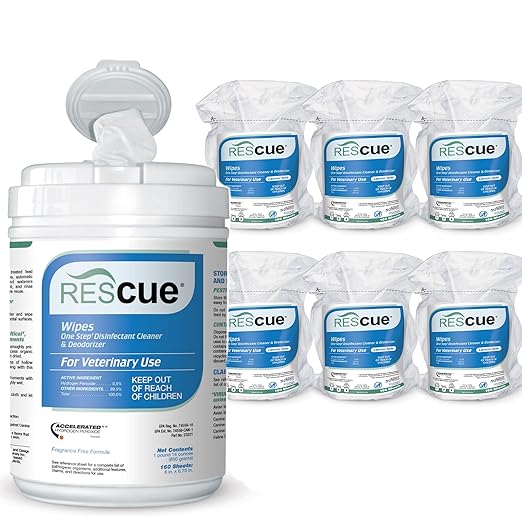REScue Wipes Canister 6-Pack Refill Wipes – Disinfectant for Vets – Designed to Clean Kennels, Litter Boxes, More