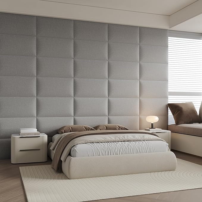 Portable Light Gray Removable Linen Headboard 24x12 Inch 6-Panel Kit - Space-Efficient Design for Queen Beds, No Tools Required
