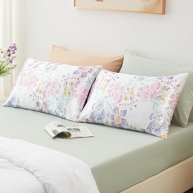 EXQ Home Satin Pillowcase for Hair and Skin Queen - Flower Silk Pillowcase 2 Pack 20x30 inches - Satin Pillow Cases Set of 2 with Envelope Closure