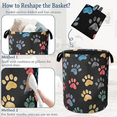 Cute Cat Dog Paw Prints Laundry Basket,Foldable Oxford Cloth Laundry Hamper With Handle, 20.8