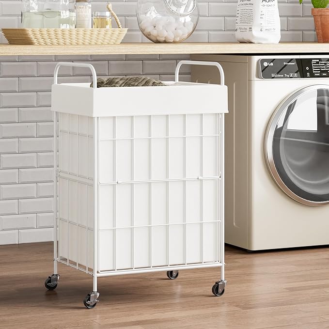 Laundry Hamper with Wheels, 90L Laundry Basket with Handle, Laundry Sorter with Removable Liner Bag