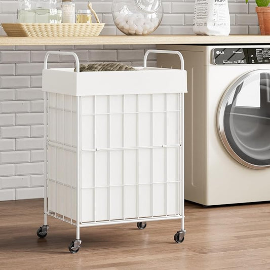 Laundry Hamper with Wheels, 90L Laundry Basket with Handle, Laundry Sorter with Removable Liner Bag