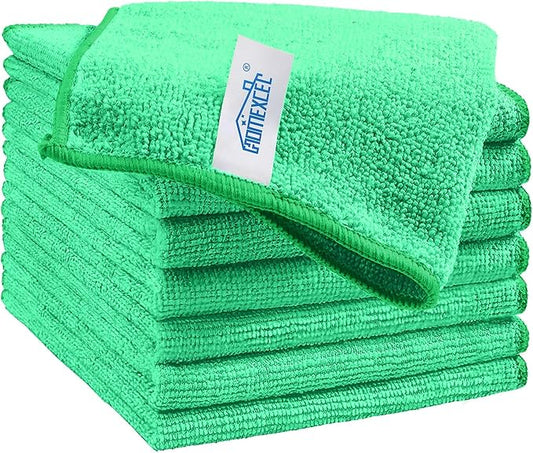 HOMEXCEL Green Microfiber Cleaning Cloth, 8 Pack Cleaning Towels for Kitchen, Lint Free, Scratch-Free, Highly Absorbent, and Reusable Cleaning Rags for House, Window and Glass, Cars, 11.5 X11.5 inch