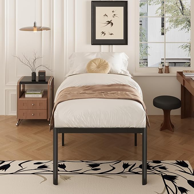 20 Inch High Twin XL Bed Frames with Rounded Corner Legs, Heavy Duty XL Twin Metal Platform Bed Frame No Box Spring Needed, Easy Assembly, Noise Free, Black