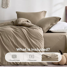 JELLYMONI 100% Washed Cotton Duvet Cover Twin – Soft, Breathable Linen-Look Bedding with Natural Wrinkle Texture, Button Closure, 3-Piece Set (Dusty Khaki, 68