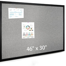 Bulletin Board 46 x 30 Inch, Cork Board for Walls, Wood Framed Bulletin Boards with Grey Canvas, Wall Mounted Corkboard for Office School Home Decorative