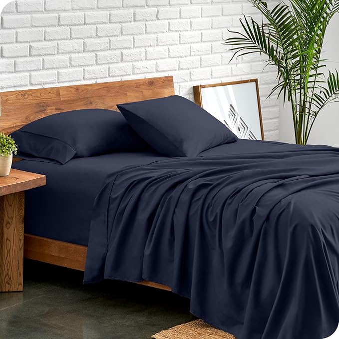 Bare Home Ultra-Soft Queen Sheet Set - Luxury 1800 - Hydro-Brushed - Deep Pockets - Easy Fit - 4 Piece Set - Bed-ding Sheets & Pillowcases (Queen, Midnight Blue) BareHome